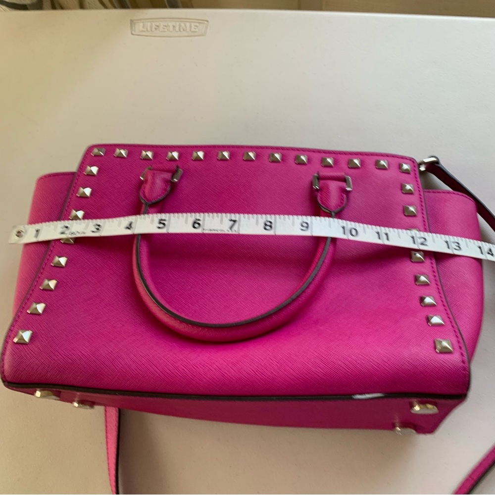 Michael Kors Fuchsia Pink Leather Medium Size Studded Satchel - Picture 4 of 12